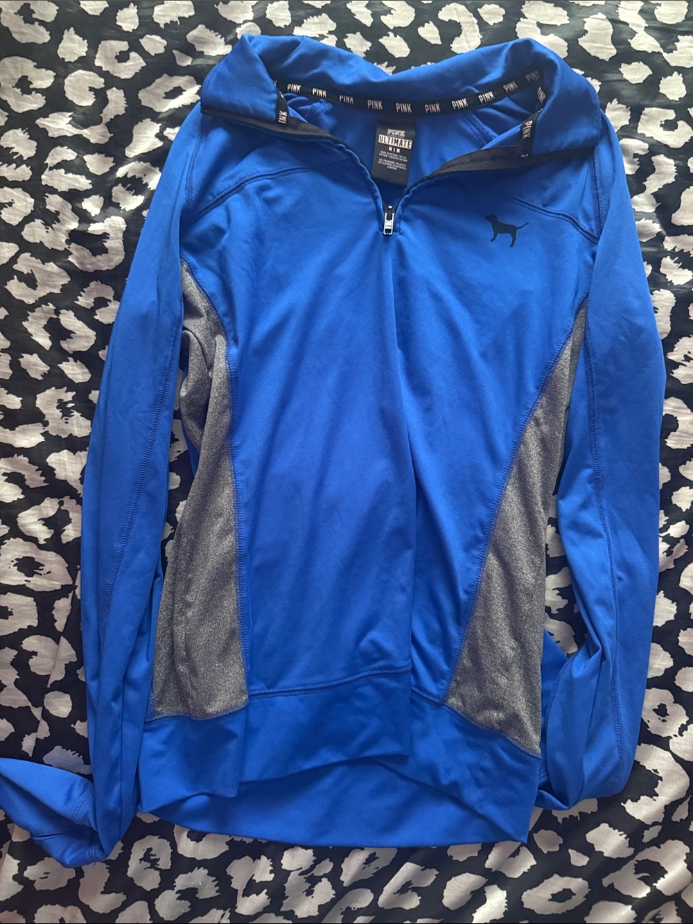 PINK Victoria's Secret Blue & Gray Quarter-Zip Hoodie
